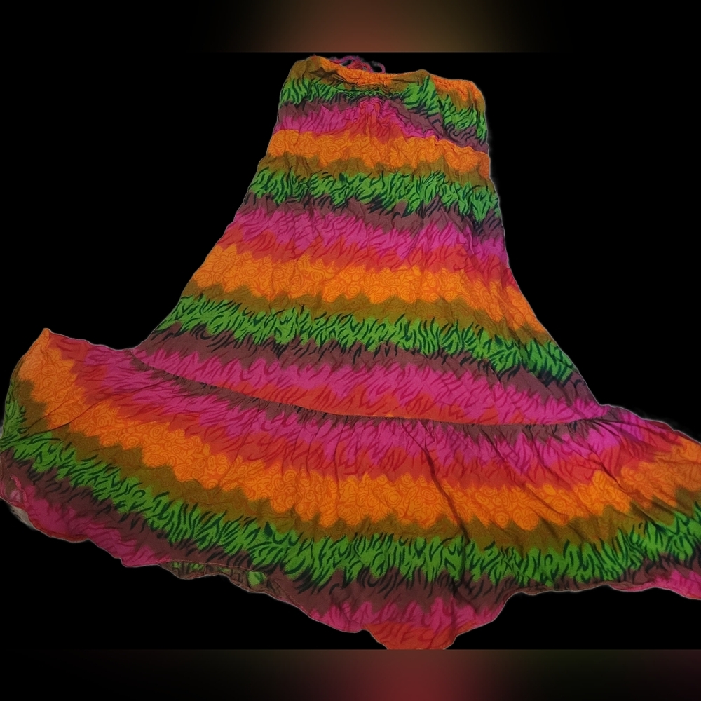 Fun Vibrant Bohemian Maxi Dress in Spring/Summer Tiered Stripes